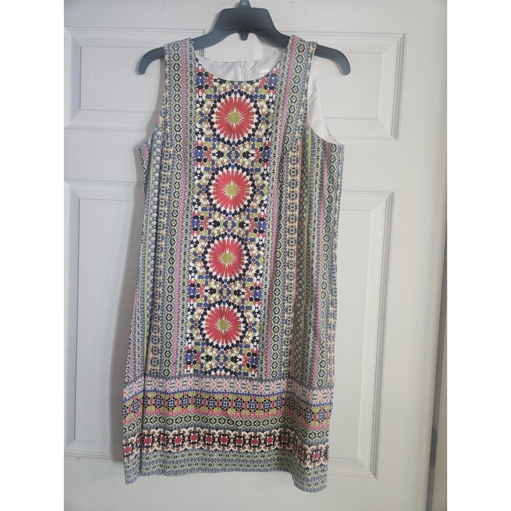 London Times Women's Multicolor Medallion Print Sleeveless Shift Dress Size 10